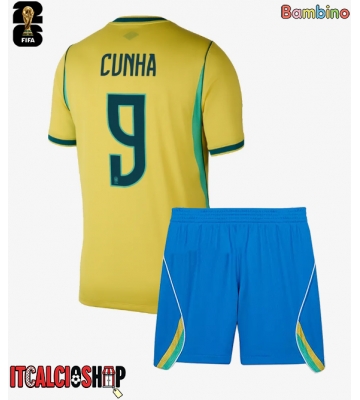 Brasile Matheus Cunha #9 Prima Maglia Bambino Mondiali 2026 Manica Corta (+ Pantaloni corti)